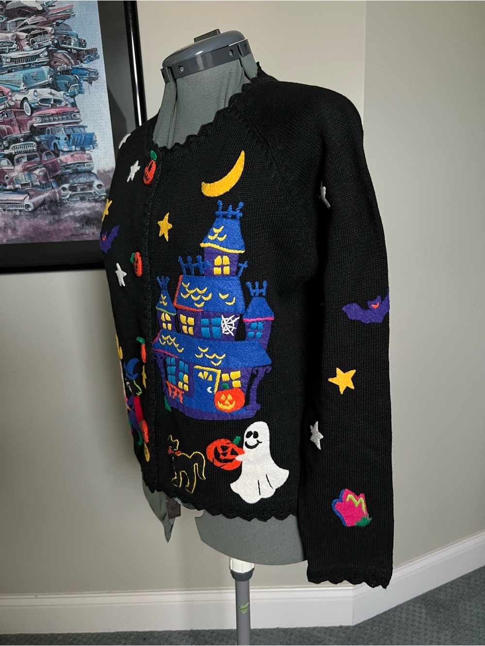 Michael Simon M Halloween Cardigan Sweater Hotel Transylvania Pumpkin Star Bats - Picture 4 of 7